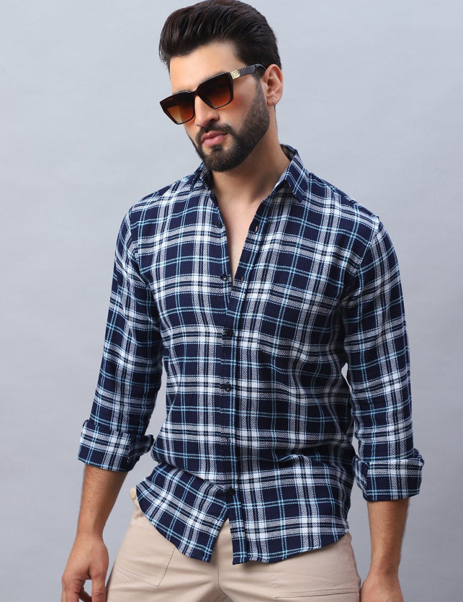 Checked Pure Cotton Casual Shirt for Men - SF_988Blue_S
