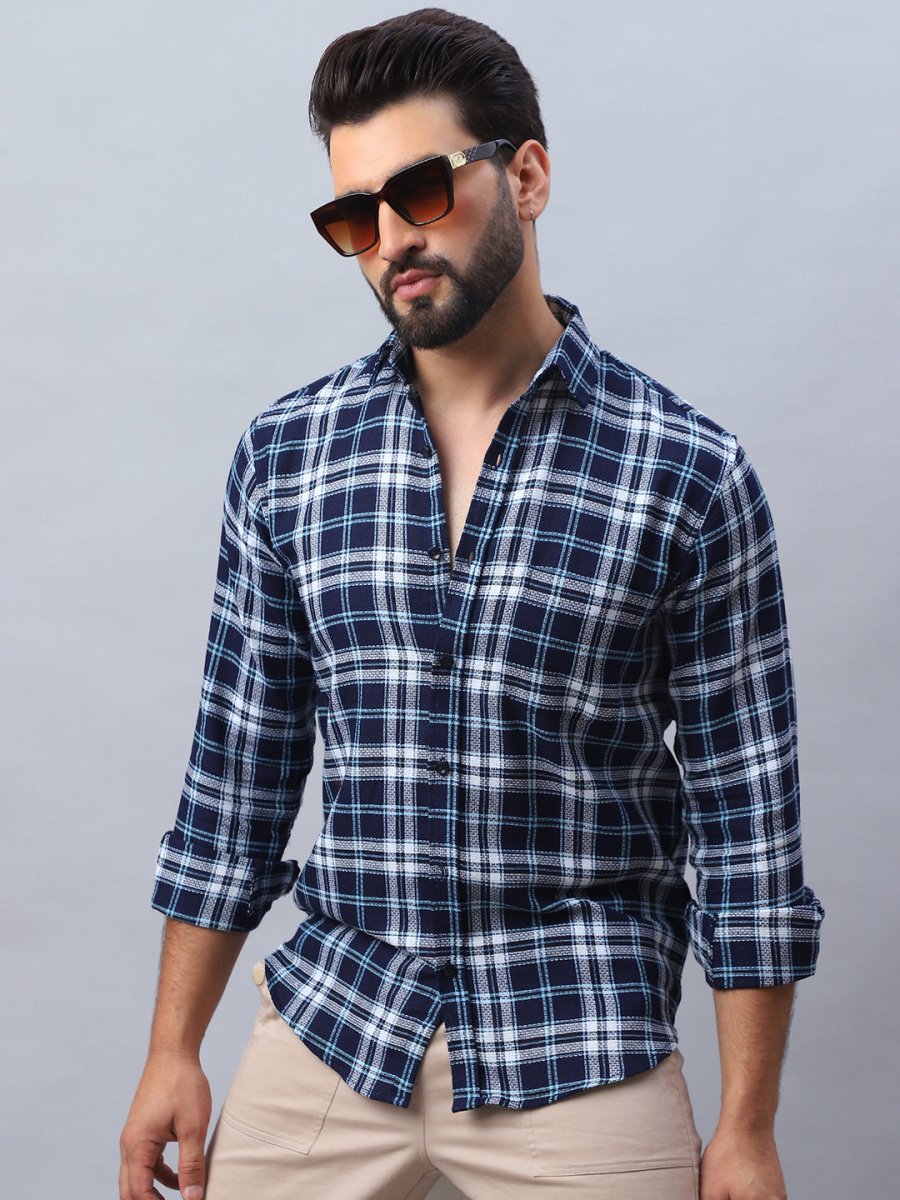 Checked Pure Cotton Casual Shirt for Men - SF_988Blue_S
