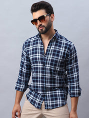 Checked Pure Cotton Casual Shirt for Men - SF_988Blue_S