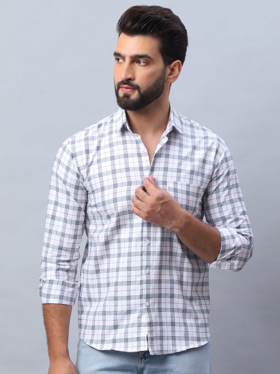 Checked Pure Cotton Casual Shirt for Men - SF_989White_S