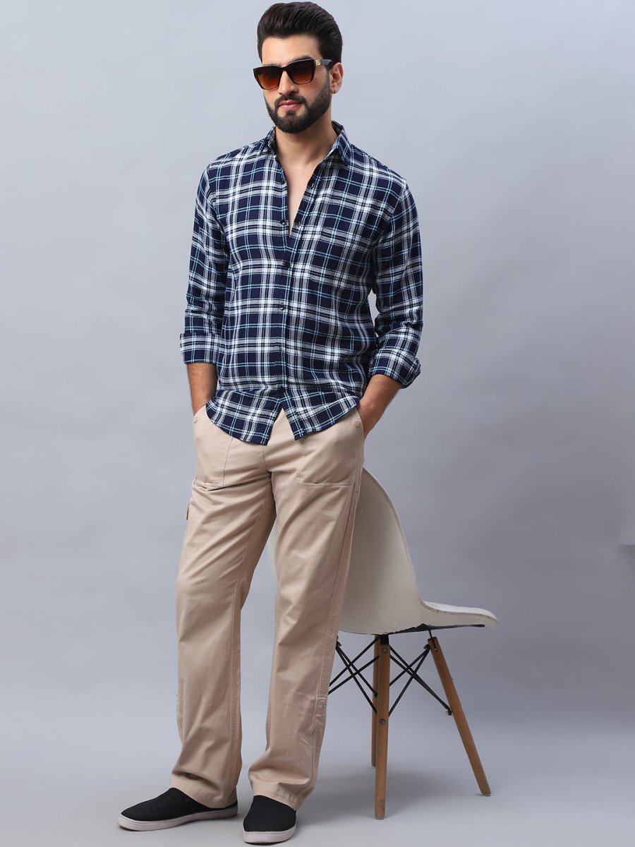 Checked Pure Cotton Casual Shirt for Men - SF_988Blue_S
