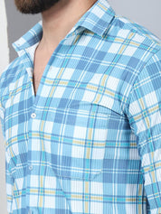 Checked Spread Collar Cotton Casual Shirt for Men - SF_968Sky_S
