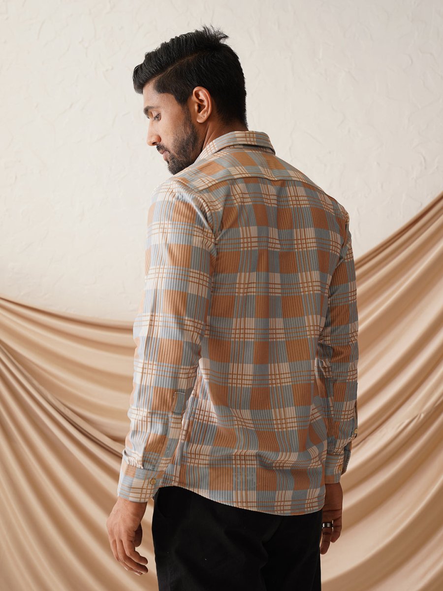 Checked Spread Collar Cotton Casual Shirt for Men - SF_968Beige_S