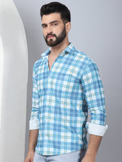 Checked Spread Collar Cotton Casual Shirt for Men - SF_968Sky_S