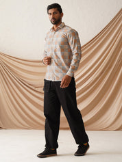 Checked Spread Collar Cotton Casual Shirt for Men - SF_968Beige_S