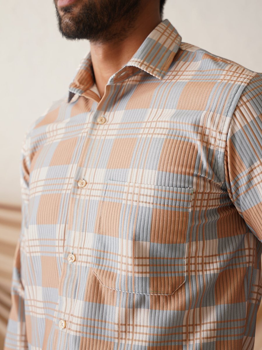 Checked Spread Collar Cotton Casual Shirt for Men - SF_968Beige_S