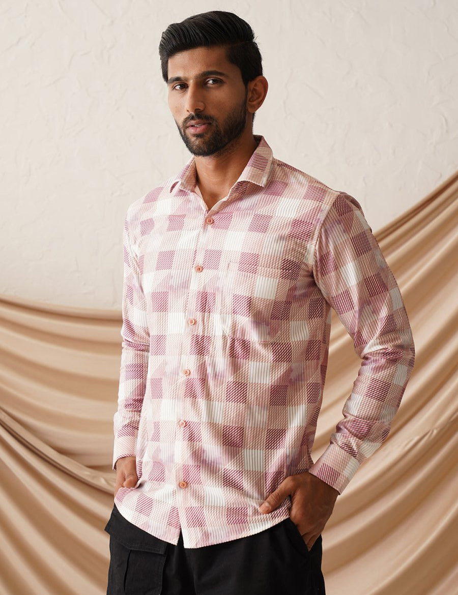 Checked Spread Collar Cotton Casual Shirt for Men - SF_968Magenta_S