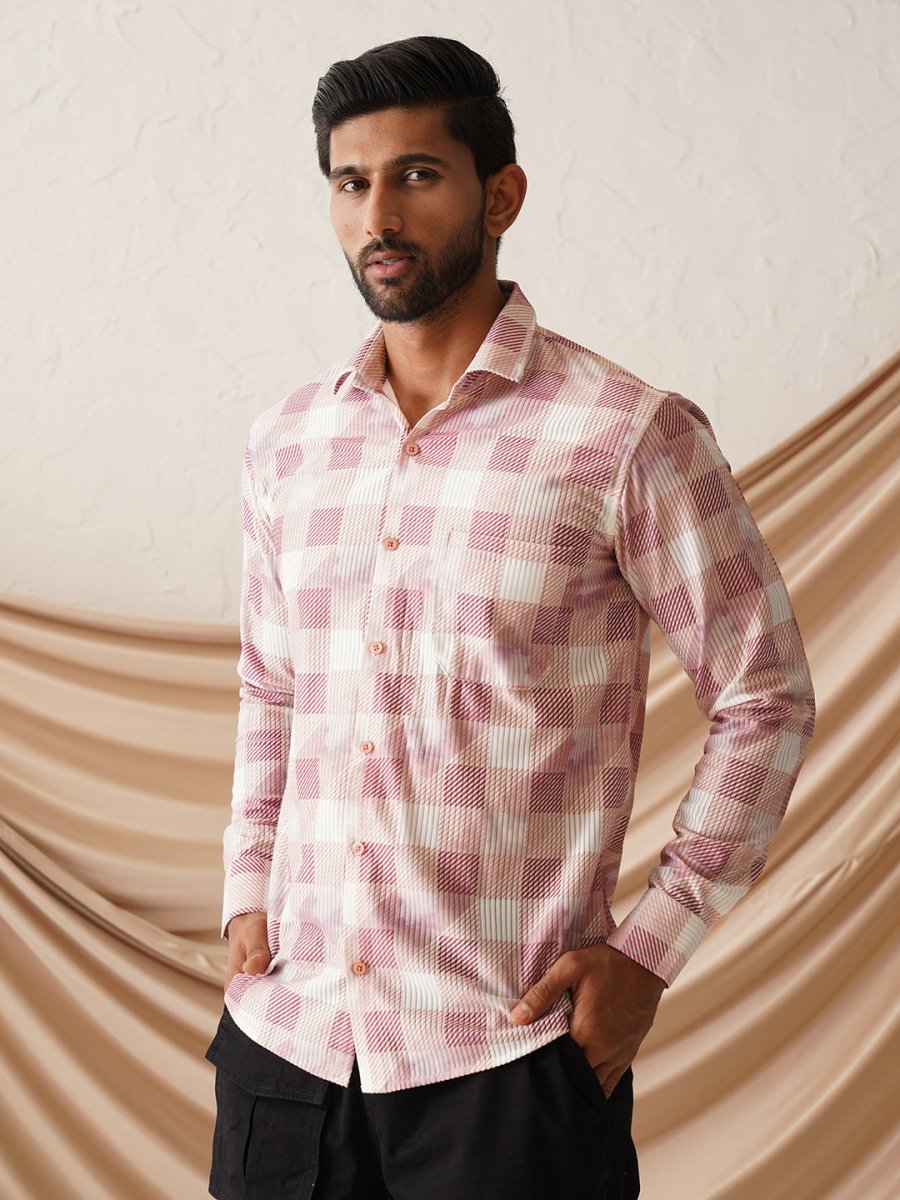 Checked Spread Collar Cotton Casual Shirt for Men - SF_968Magenta_S