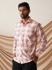 Checked Spread Collar Cotton Casual Shirt for Men - SF_968Magenta_S