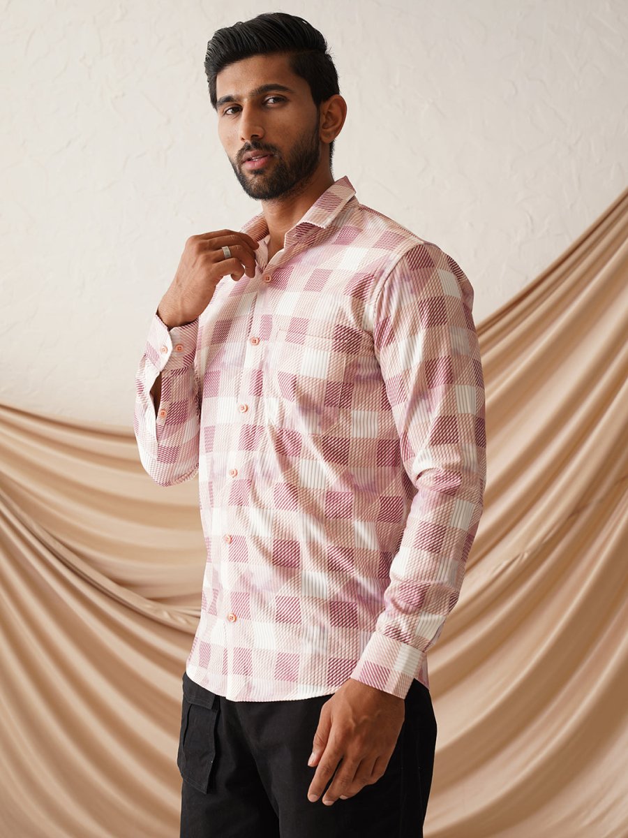 Checked Spread Collar Cotton Casual Shirt for Men - SF_968Magenta_S
