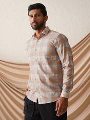 Checked Spread Collar Cotton Casual Shirt for Men - SF_968Beige_S