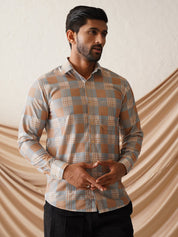 Checked Spread Collar Cotton Casual Shirt for Men - SF_968Beige_S
