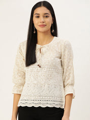 Chikankari Sequen Work Empire Women Top - JNT_2005Cream_XS