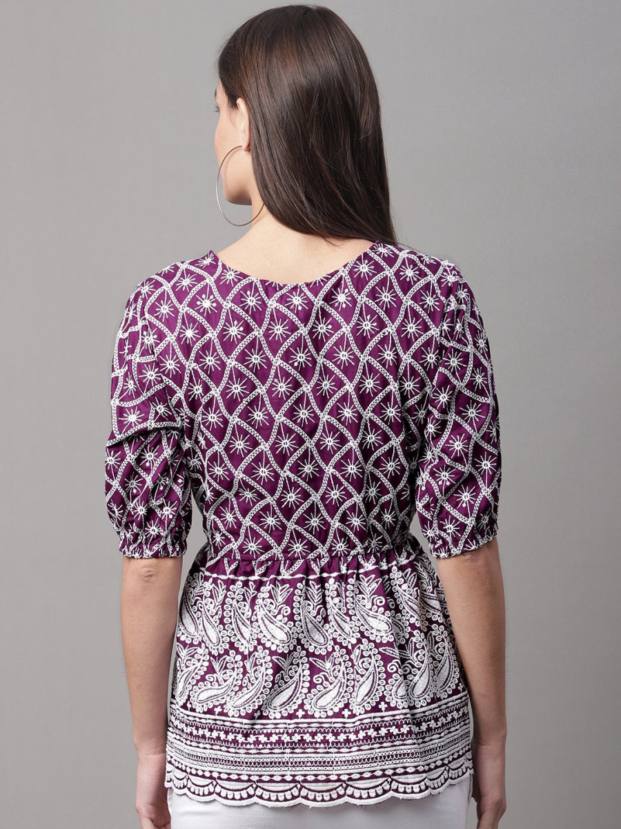 Chikankari Sequen Work Empire Women Top - JNT_2003Purple_XS