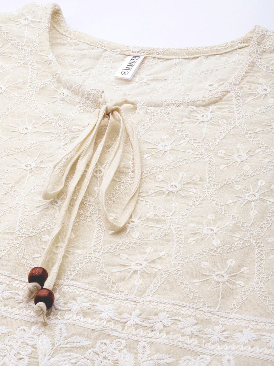 Chikankari Sequen Work Empire Women Top - JNT_2005Cream_XS