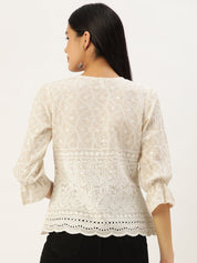 Chikankari Sequen Work Empire Women Top - JNT_2005Cream_XS