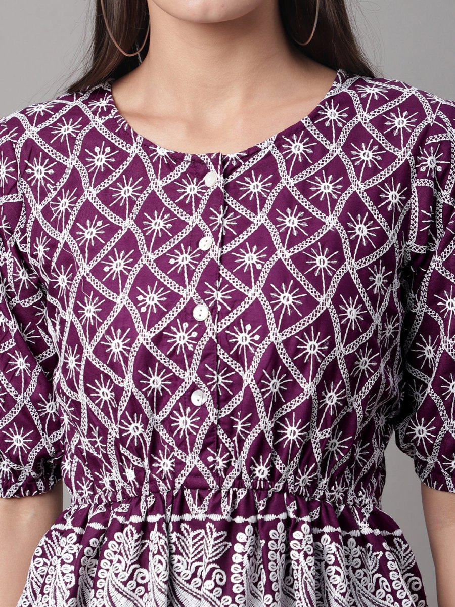 Chikankari Sequen Work Empire Women Top - JNT_2003Purple_XS