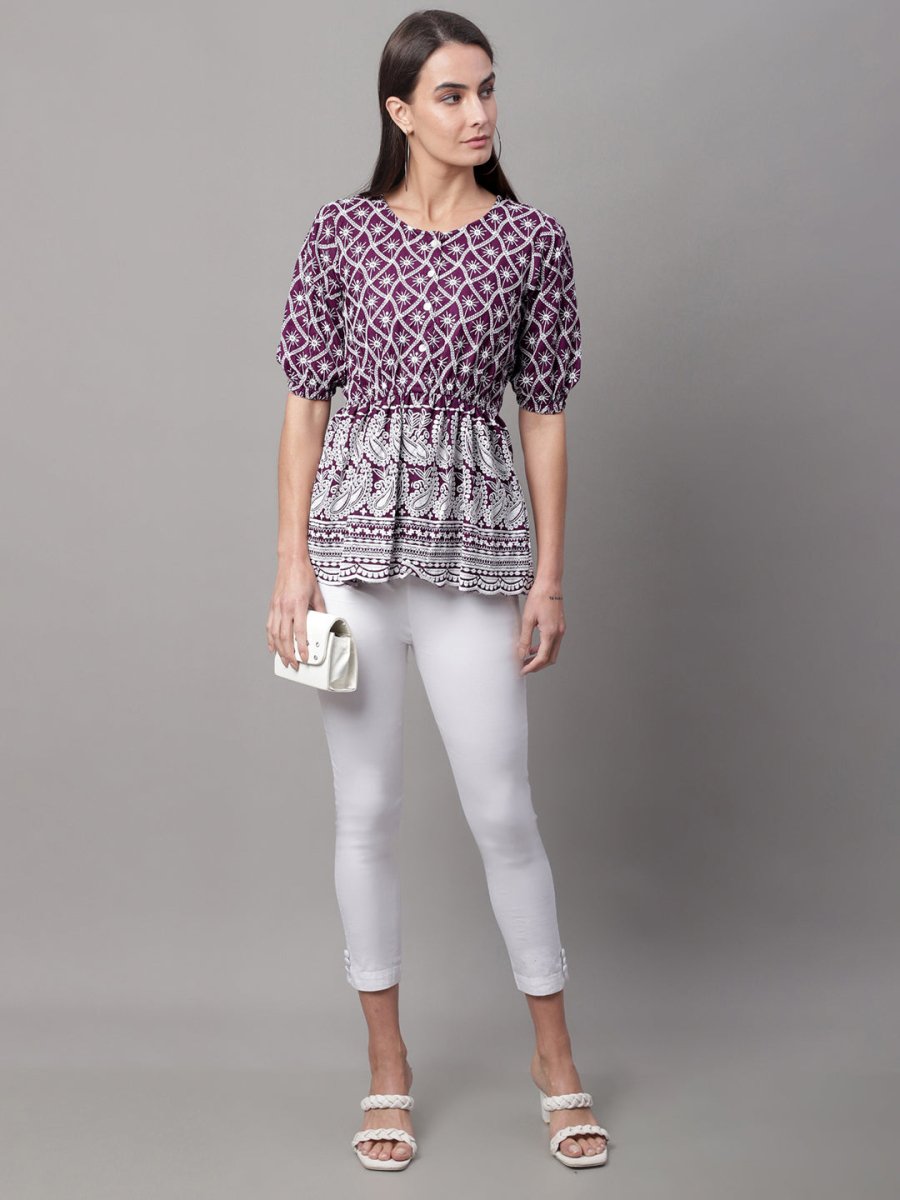 Chikankari Sequen Work Empire Women Top - JNT_2003Purple_XS