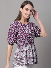Chikankari Sequen Work Empire Women Top - JNT_2003Purple_XS