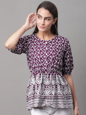 Chikankari Sequen Work Empire Women Top - JNT_2003Purple_XS