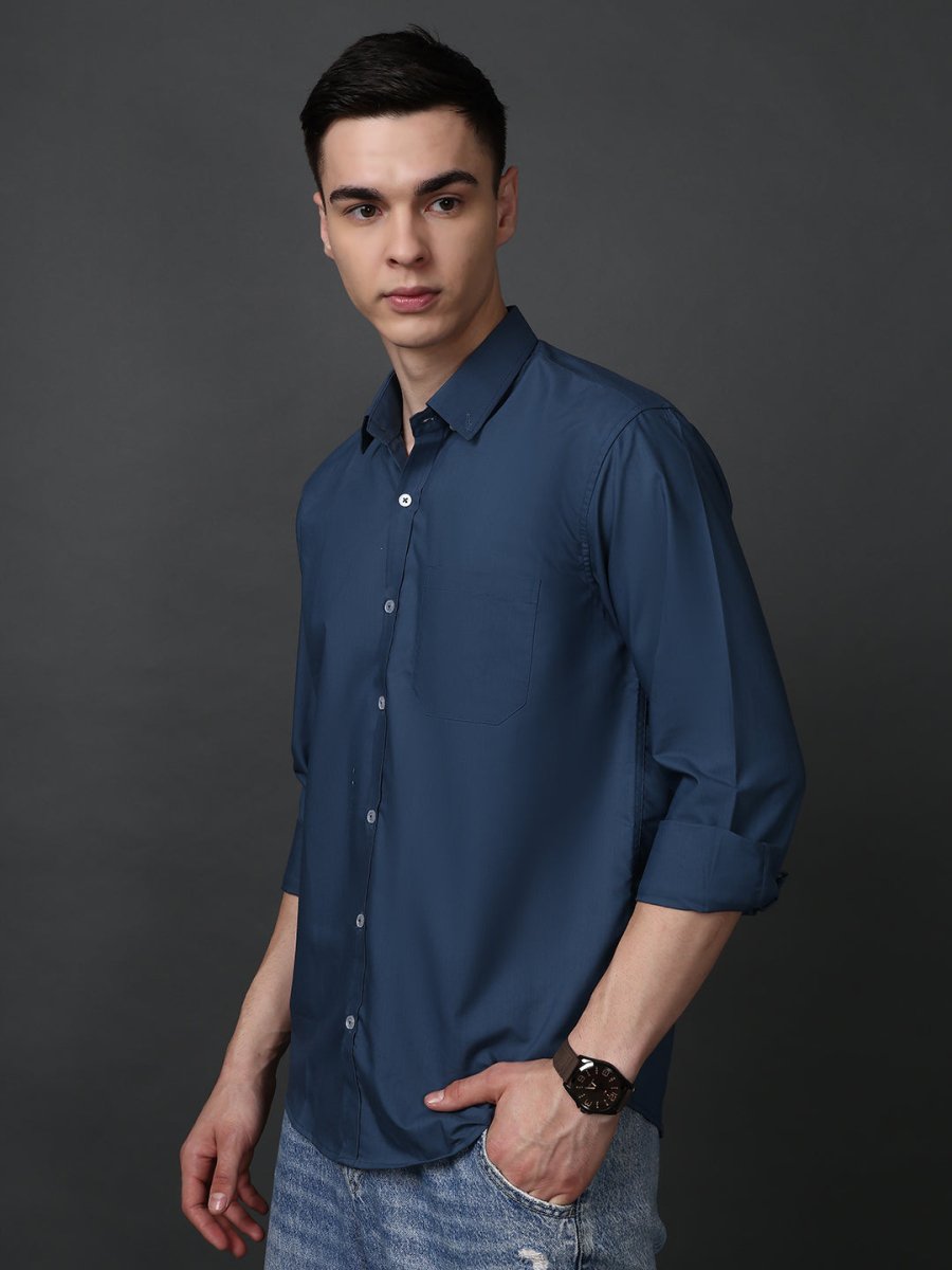 Classic Fit Cotton Shirt for Men - SF_9050Teal_S