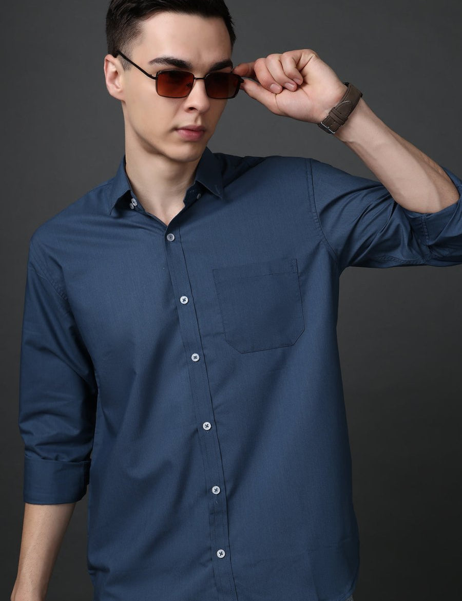 Classic Fit Cotton Shirt for Men - SF_9050Teal_S