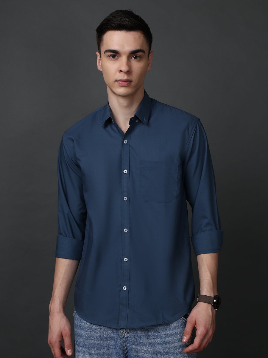Classic Fit Cotton Shirt for Men - SF_9050Teal_S