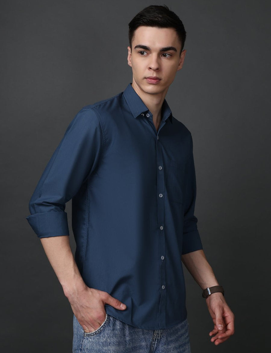 Classic Fit Cotton Shirt for Men - SF_9050Teal_S