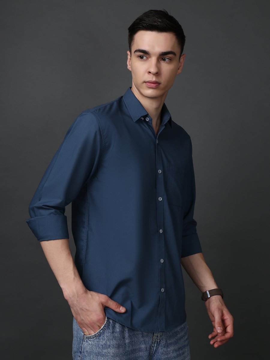 Classic Fit Cotton Shirt for Men - SF_9050Teal_S