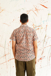 Classic Peach Printed Spread Collar Short Sleeves Cotton Casual Shirt - SF_939Peach_S