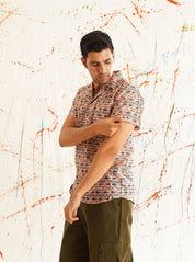 Classic Peach Printed Spread Collar Short Sleeves Cotton Casual Shirt - SF_939Peach_S