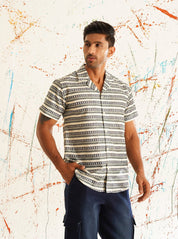 Classic Printed Spread Collar Short Sleeves Cotton Casual Shirt - SF_939Grey_S