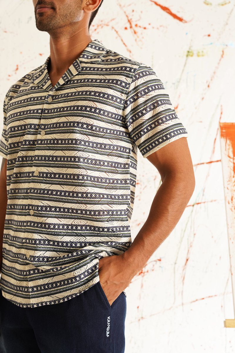 Classic Printed Spread Collar Short Sleeves Cotton Casual Shirt - SF_939Grey_S