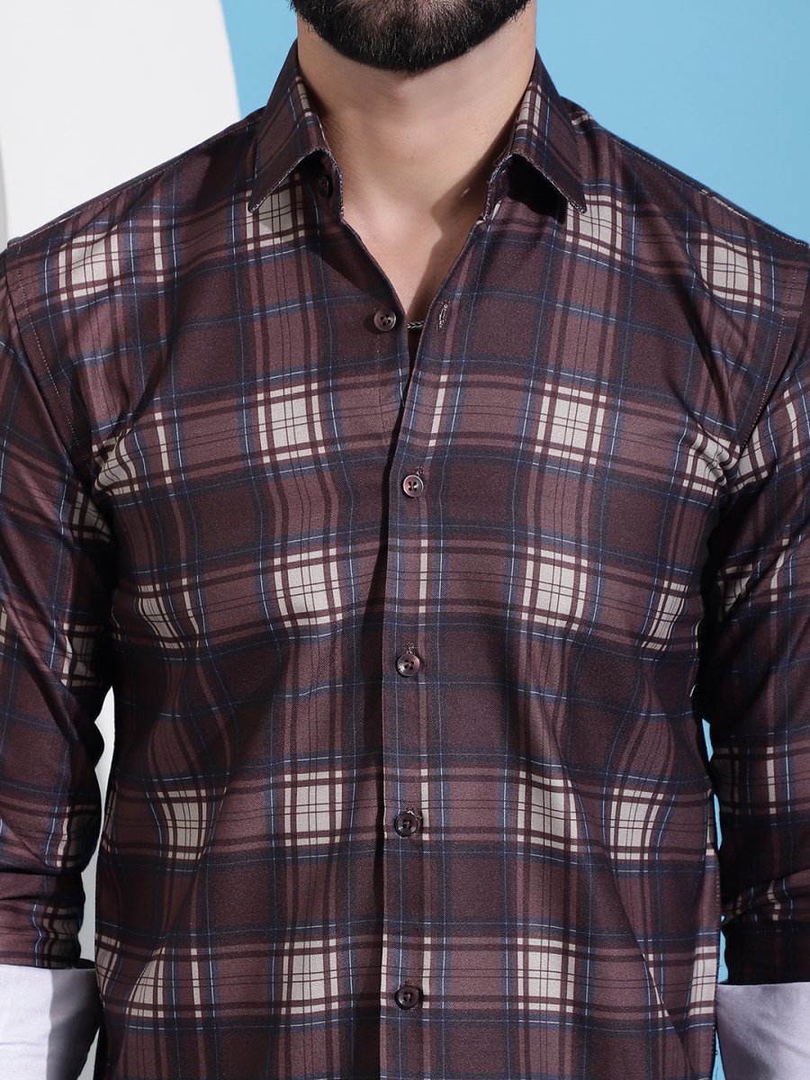 Coffee Brown Checked Cotton Casual Shirt for Men - SF_942Coffee_S