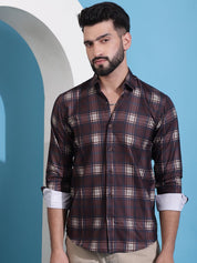 Coffee Brown Checked Cotton Casual Shirt for Men - SF_942Coffee_S