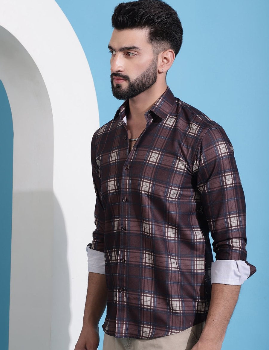 Coffee Brown Checked Cotton Casual Shirt for Men - SF_942Coffee_S
