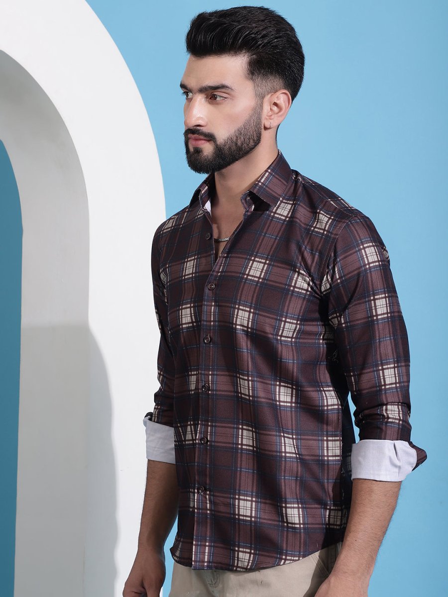 Coffee Brown Checked Cotton Casual Shirt for Men - SF_942Coffee_S