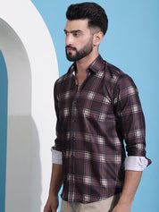 Coffee Brown Checked Cotton Casual Shirt for Men - SF_942Coffee_S
