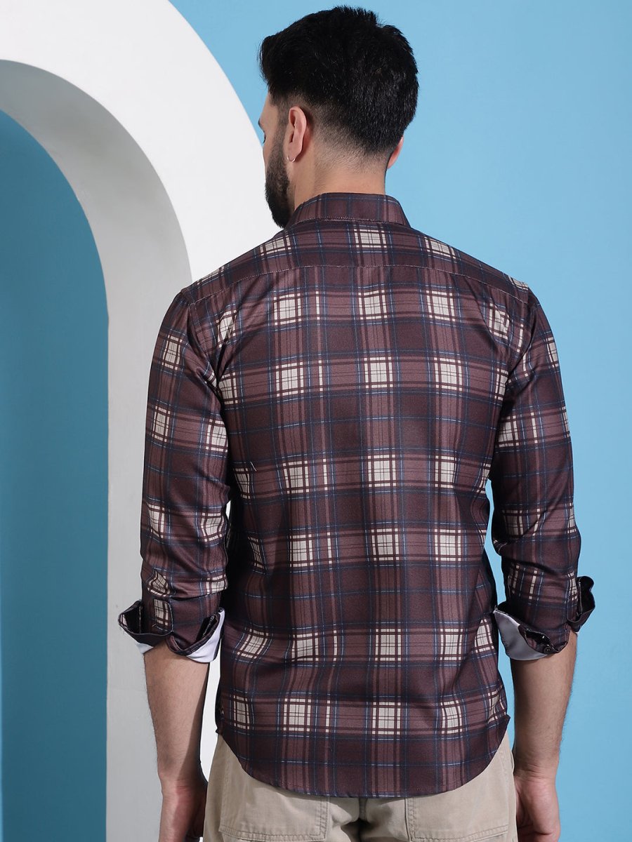 Coffee Brown Checked Cotton Casual Shirt for Men - SF_942Coffee_S