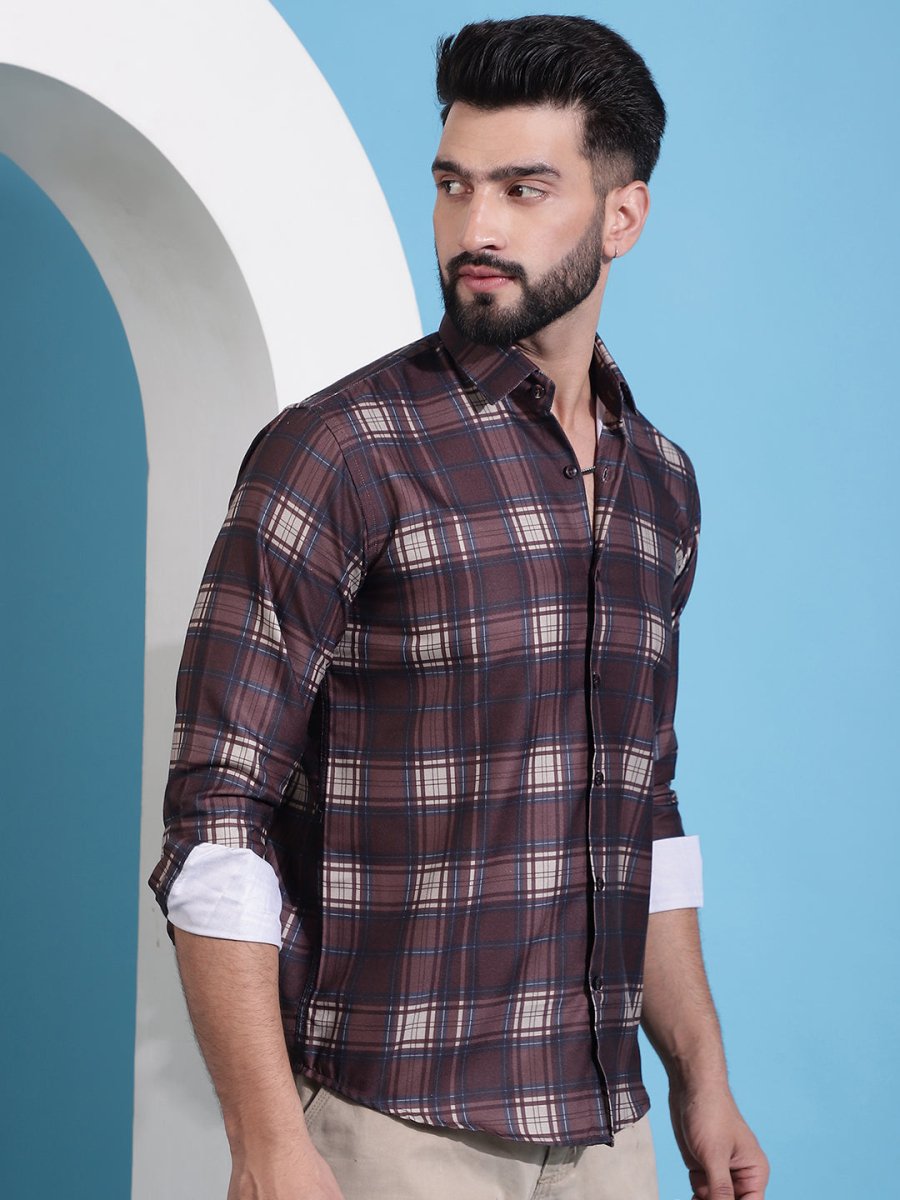 Coffee Brown Checked Cotton Casual Shirt for Men - SF_942Coffee_S