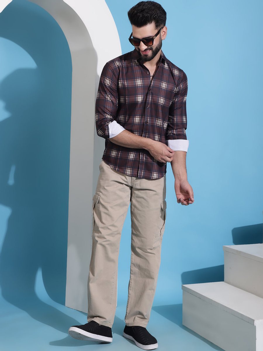 Coffee Brown Checked Cotton Casual Shirt for Men - SF_942Coffee_S