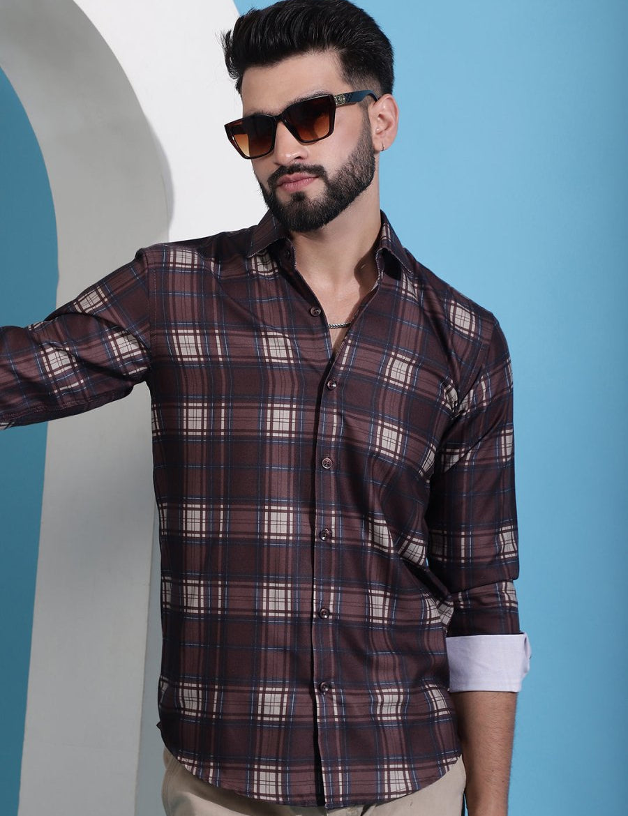 Coffee Brown Checked Cotton Casual Shirt for Men - SF_942Coffee_S