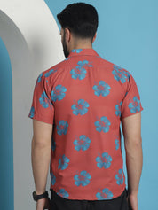Coral Printed Party Shirt for Men - SF_934Coral_S