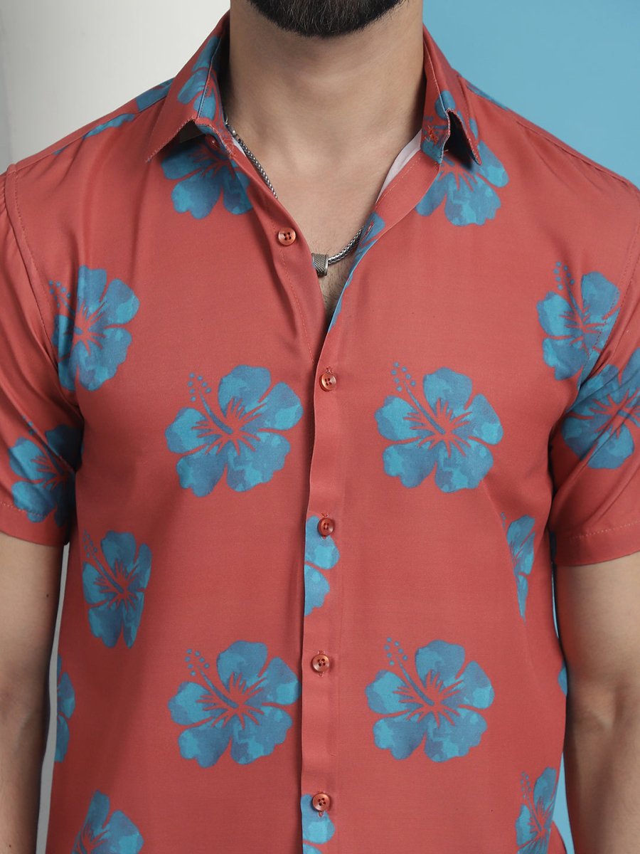 Coral Printed Party Shirt for Men - SF_934Coral_S