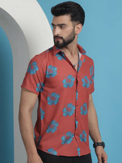Coral Printed Party Shirt for Men - SF_934Coral_S