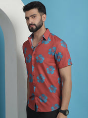 Coral Printed Party Shirt for Men - SF_934Coral_S