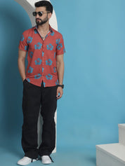 Coral Printed Party Shirt for Men - SF_934Coral_S