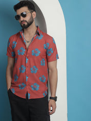Coral Printed Party Shirt for Men - SF_934Coral_S