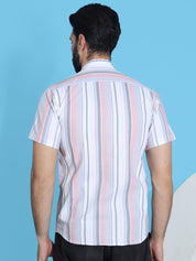 Coral Striped Half Sleeve Shirt for Men - SF_952Coral_S