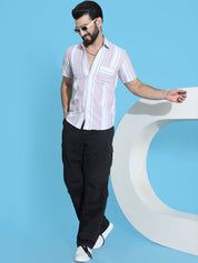 Coral Striped Half Sleeve Shirt for Men - SF_952Coral_S